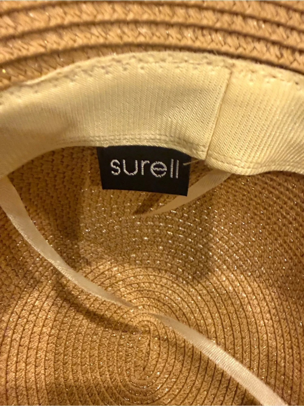 Surell Tan Straw European Hat with Cream Ribbon Bow